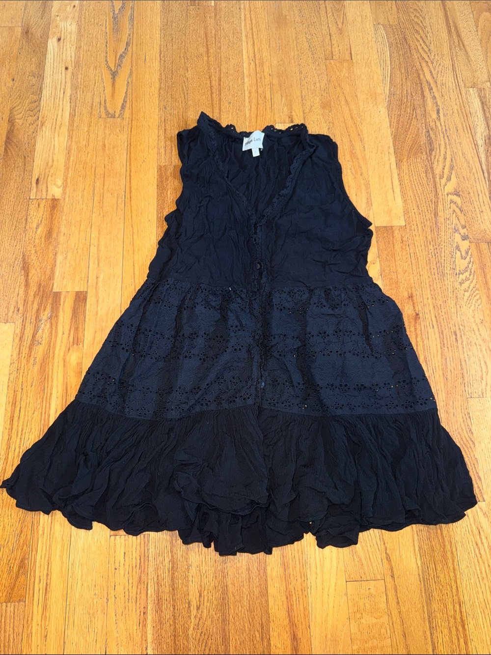 Playa Lucila Girls Black Eyelet Tiered Dress  Size Large